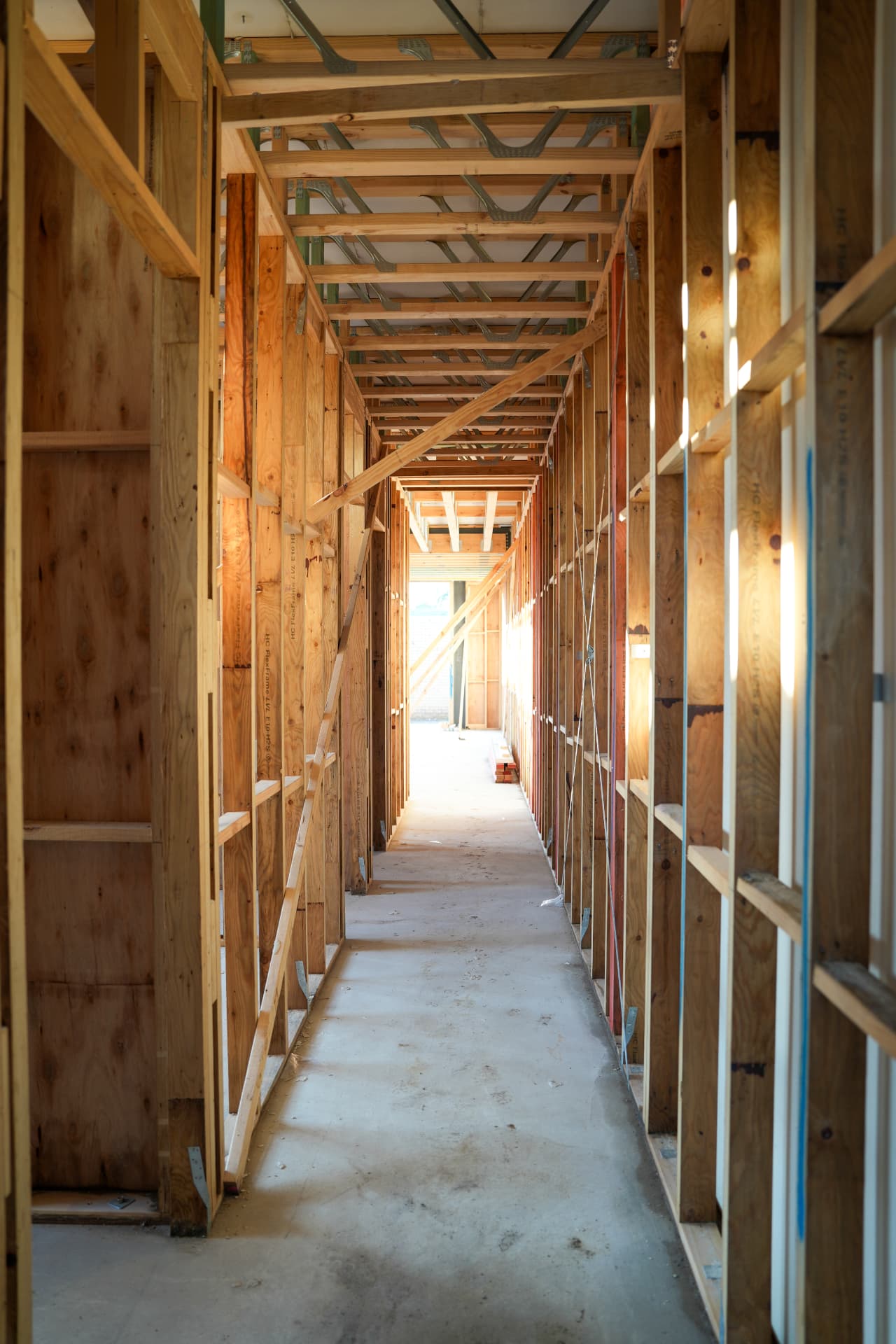 Interior timber framing hallway of a new build